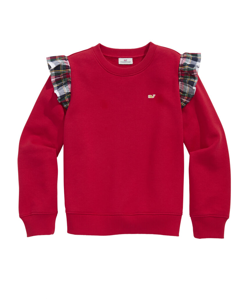 OUTLET Girls' Tartan Ruffle Crewneck Sweatshirt