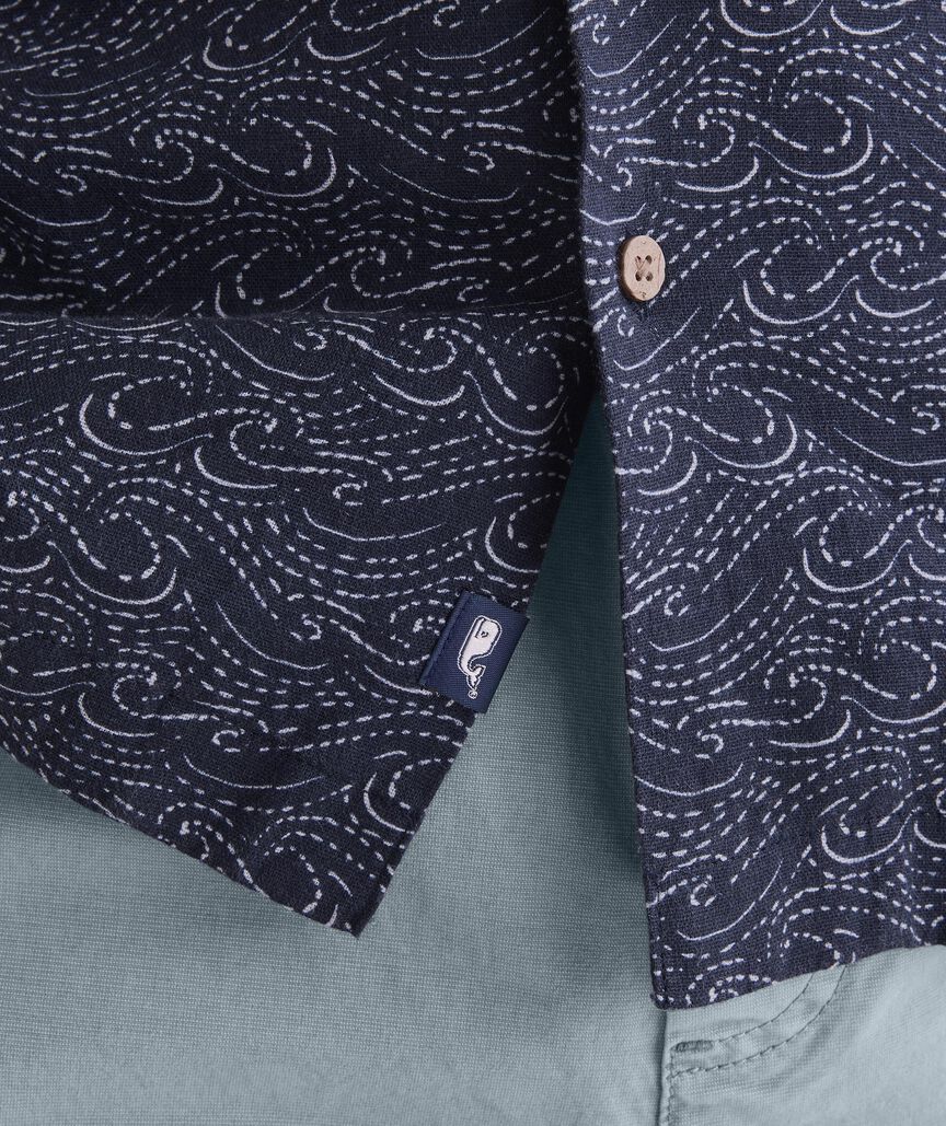Indigo Waves Linen Blend Cabana Shirt