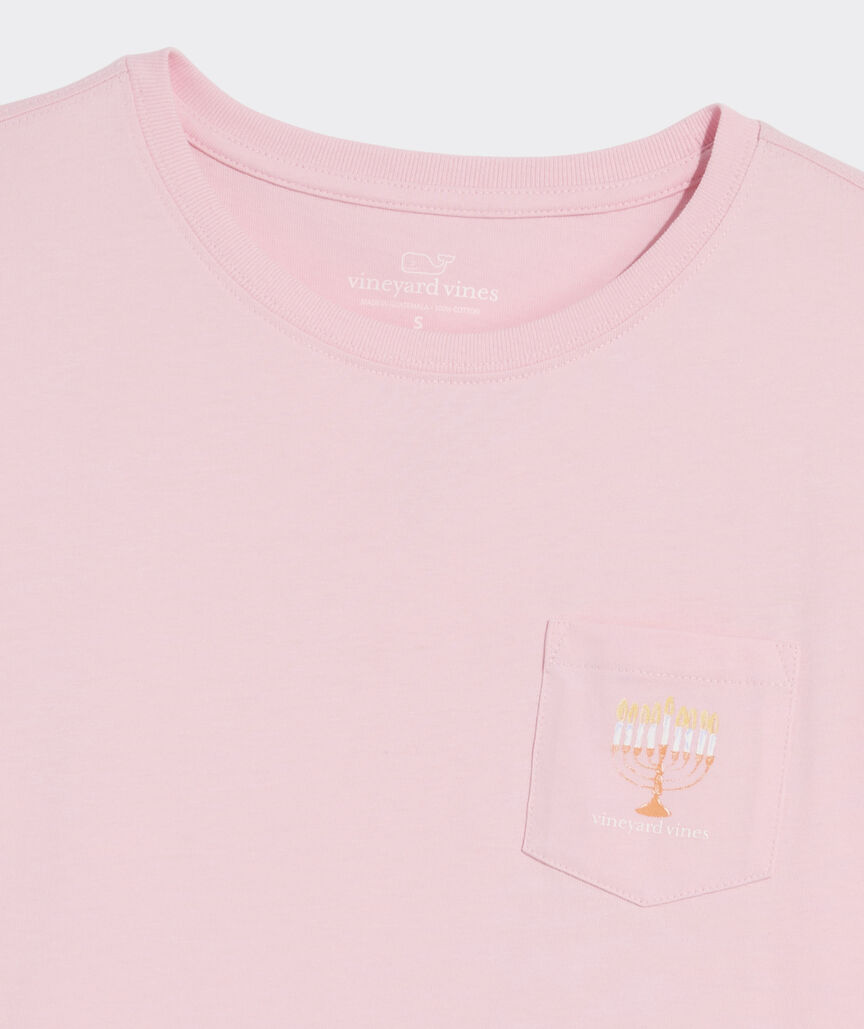 Women's Snowy Hanukkah Window Long-Sleeve Pocket Tee