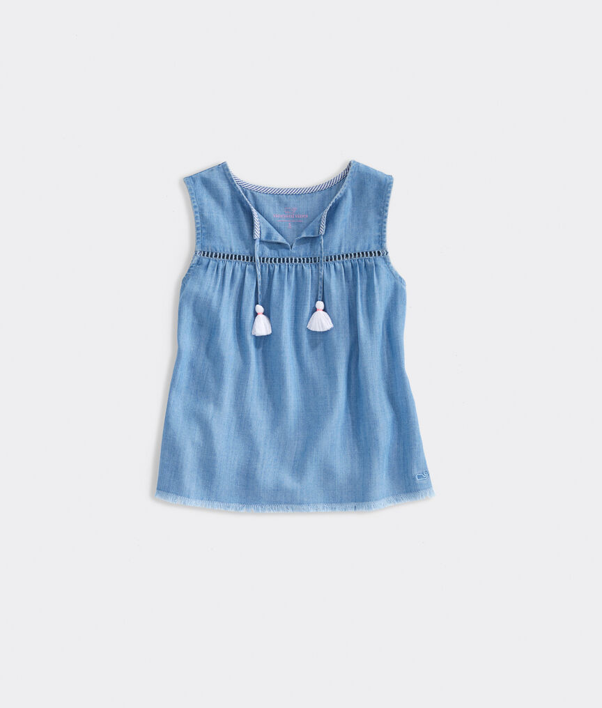 Girls' Chambray Ladder Lace Top