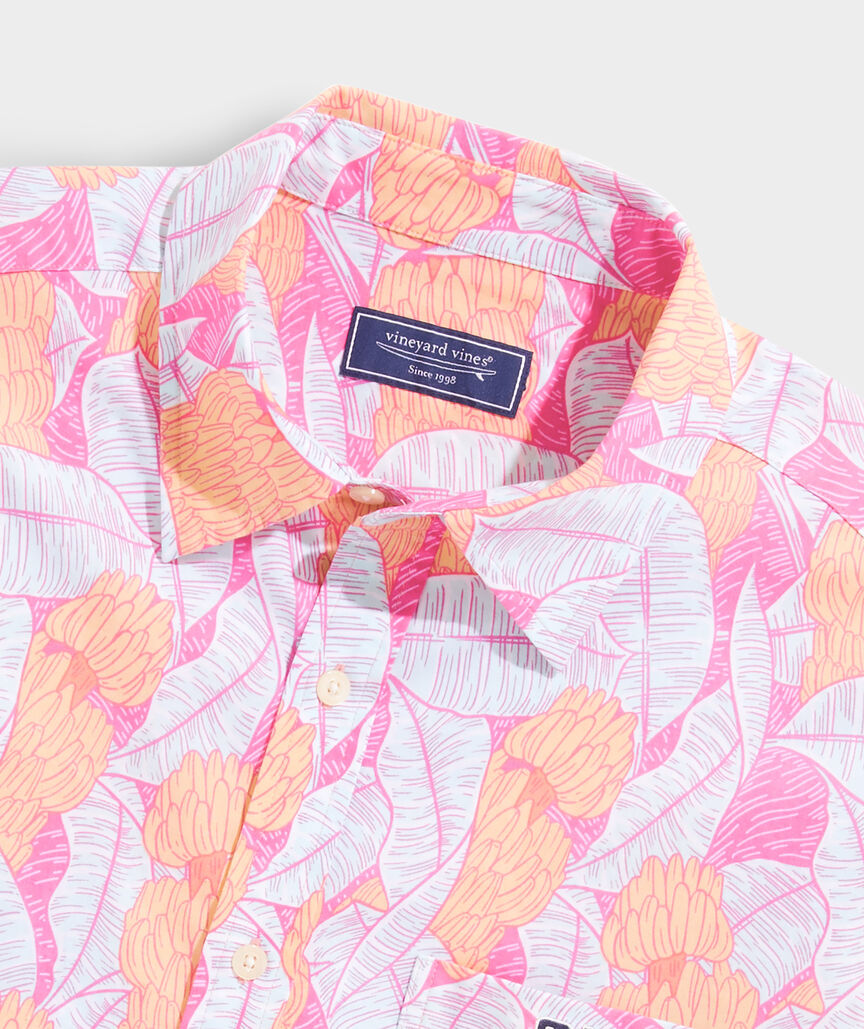 Stretch Cotton Short-Sleeve Banana Tropical Shirt
