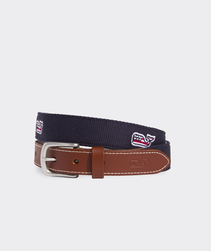 Embroidered American Flag Whale Canvas Club Belt