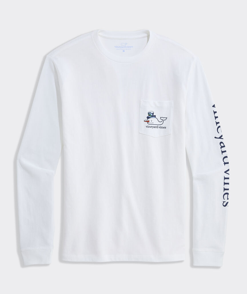 Snowman Whale Long-Sleeve Pocket Tee