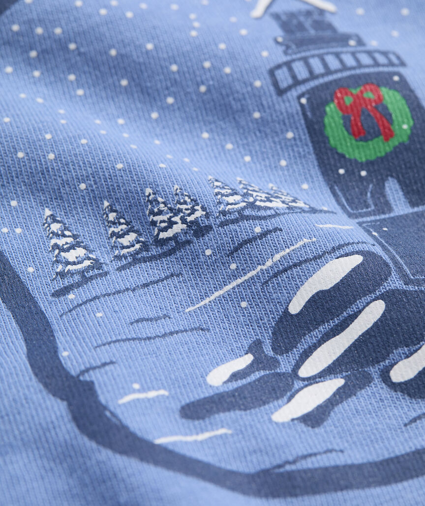 Snowy Lighthouse Whale Long-Sleeve Pocket Tee