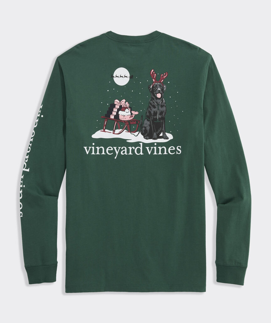 Santa's Sleigh Pup Long-Sleeve Pocket Tee