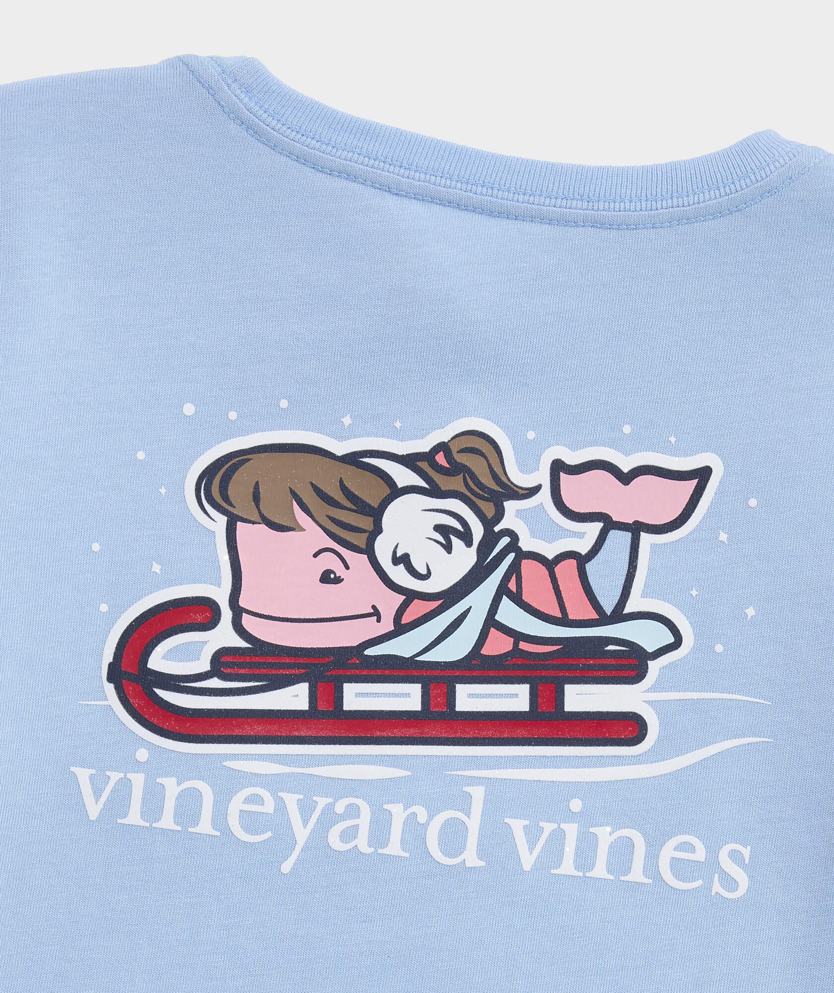 Girls' Sledding Glitter Whale Long-Sleeve Pocket Tee