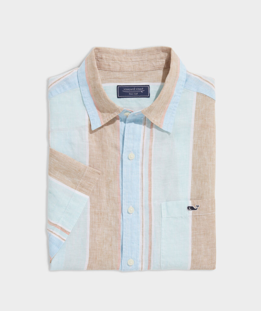 Linen Short-Sleeve Wharf Stripe Shirt