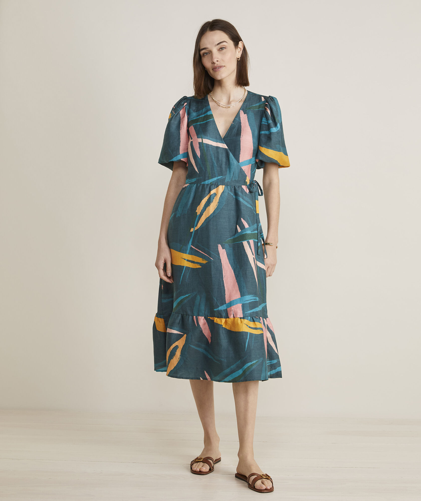 Tropical Abstract Midi Wrap Dress