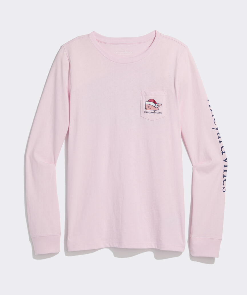 Women's Santa Whale & Presents Long-Sleeve Pocket Tee