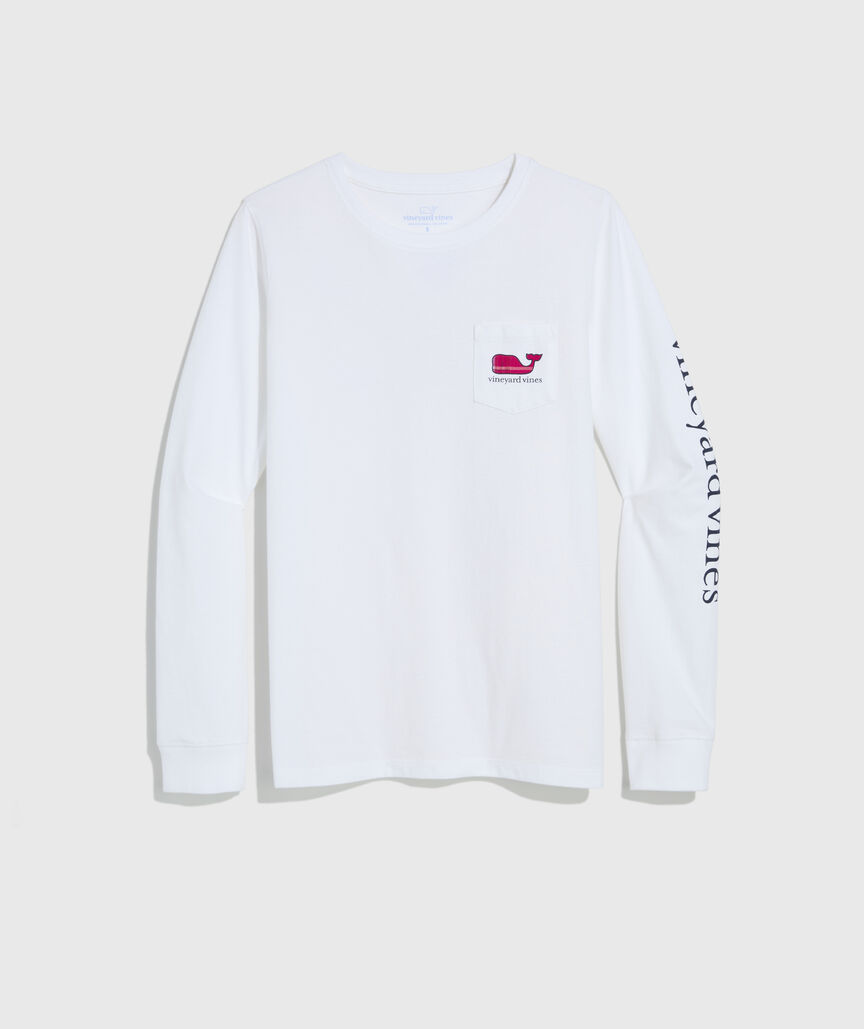 Women's Party Plaid Whale Long-Sleeve Pocket Tee