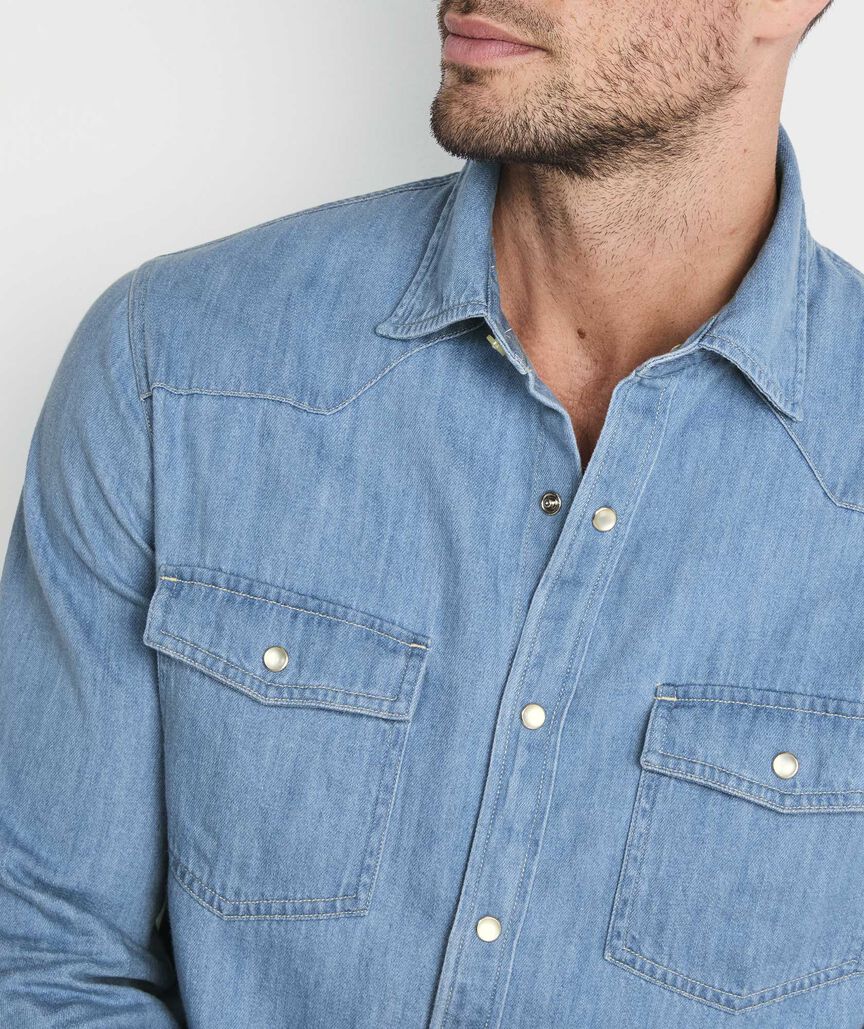 Cotton-Linen Denim Western Shirt