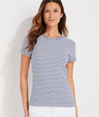 Vineyard Vines Striped Crewneck Short-Sleeve Simple T-Shirt (White Stripe) (Size: XS)