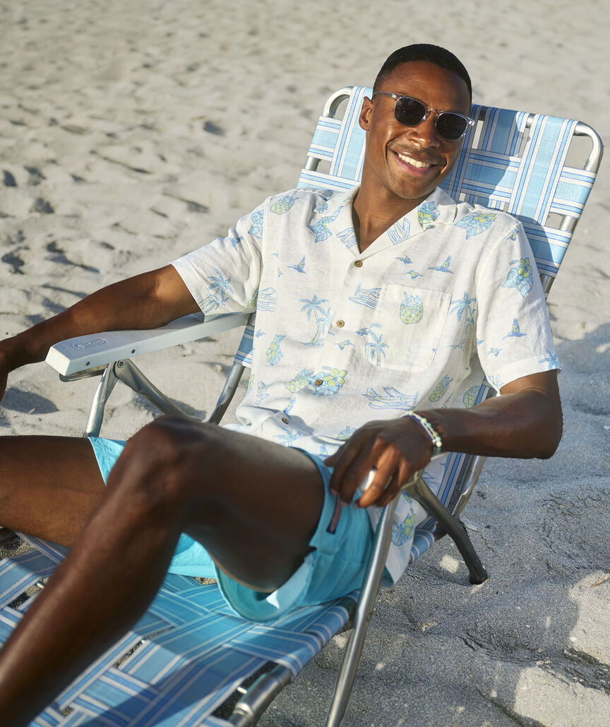 Tropical Airways Linen Blend Short-Sleeve Cabana Shirt