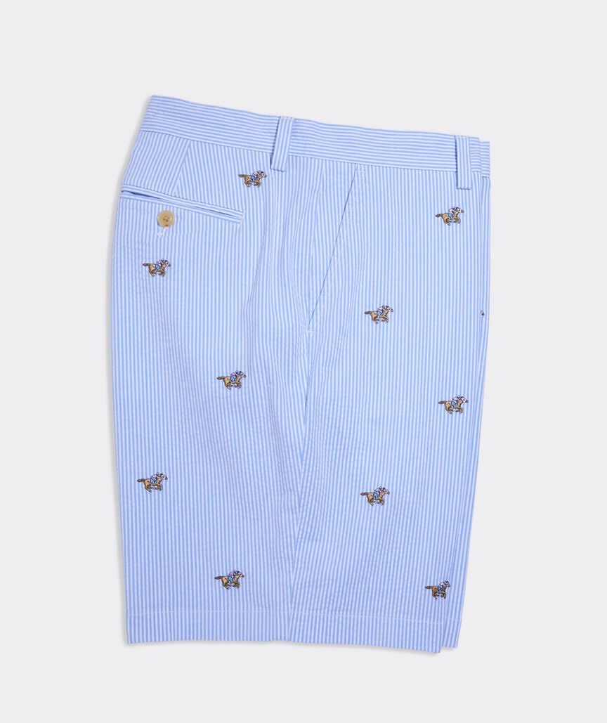 Kentucky Derby 9 Inch Embroidered Seersucker Breaker Shorts