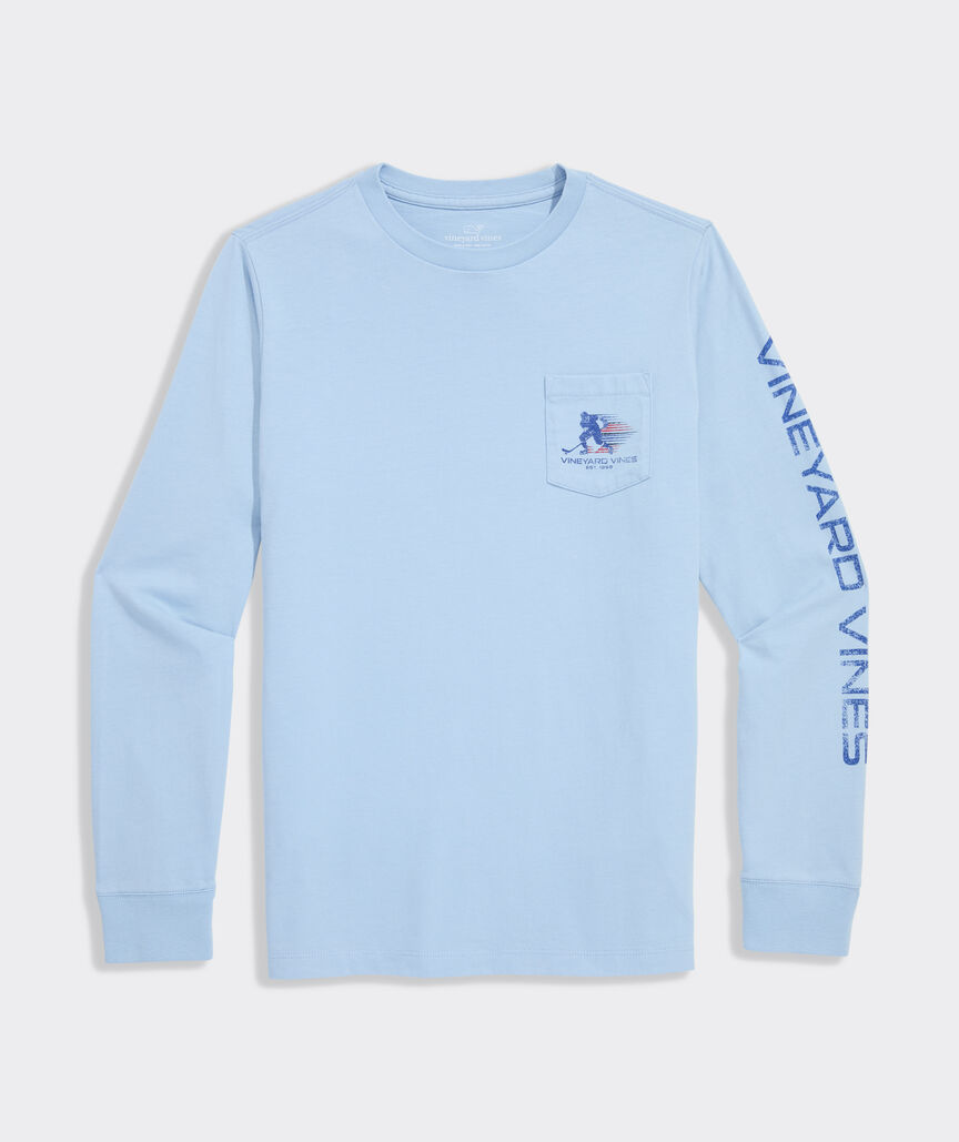 Boys' Retro Hockey Player Long-Sleeve Pocket Tee