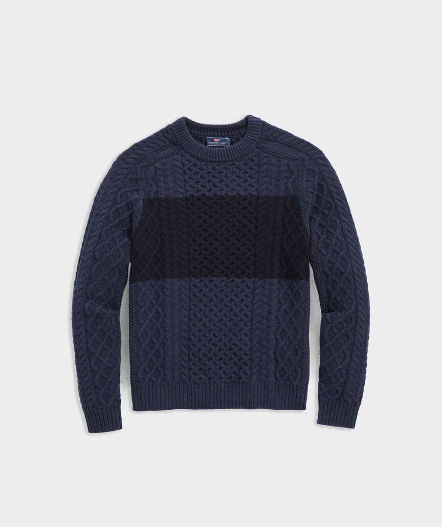Shop Chest Stripe Cable-Knit Crewneck Fisherman Sweater at vineyard vines