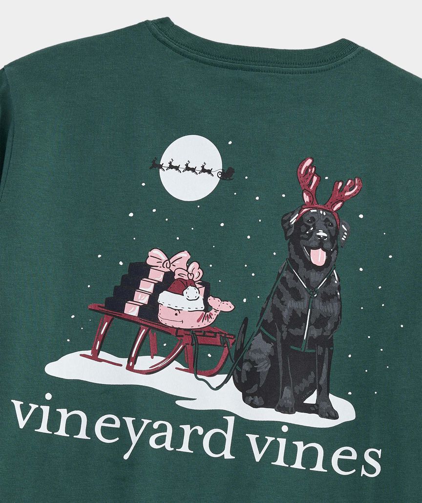 Boys' Santa's Sleigh Pup Long-Sleeve Pocket Tee