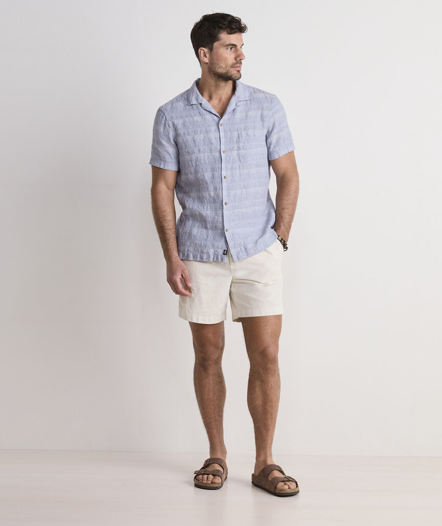 Havana Stripe Linen Short-Sleeve Cabana Shirt