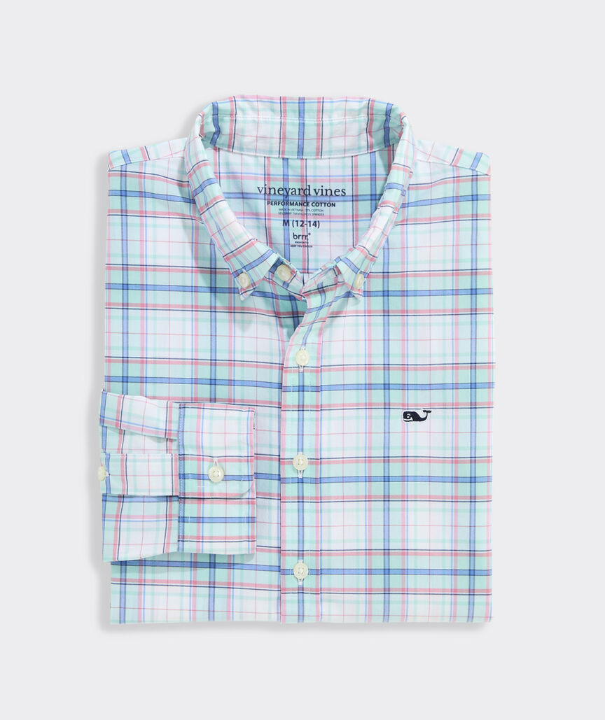 Boys' Performance Cotton Key Breeze Plaid Shirt