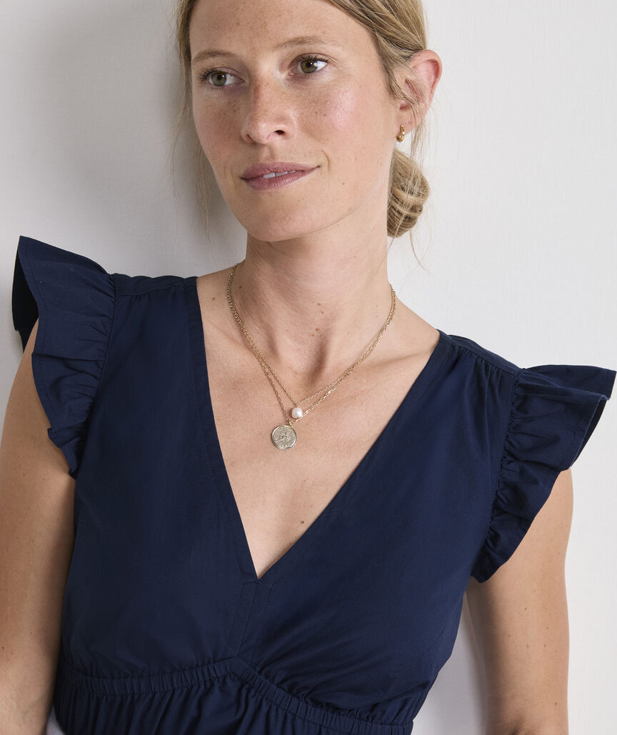 Marina Poplin Flutter-Sleeve Midi Dress