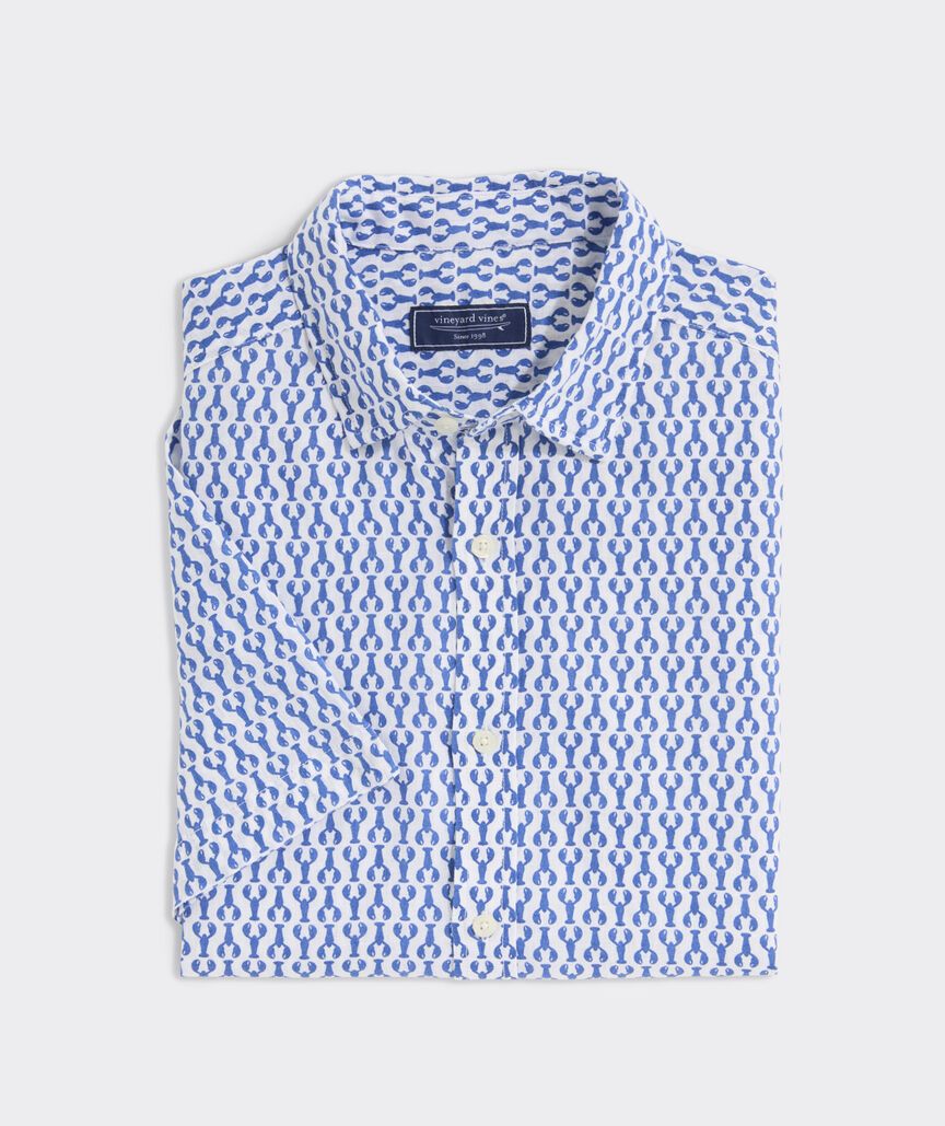 Linen Short-Sleeve Micro Lobsters Shirt