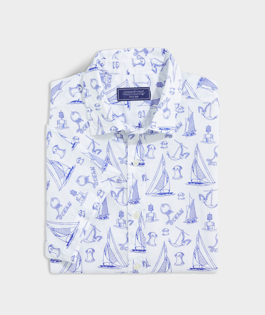 Cotton Short-Sleeve Sail Icons Shirt