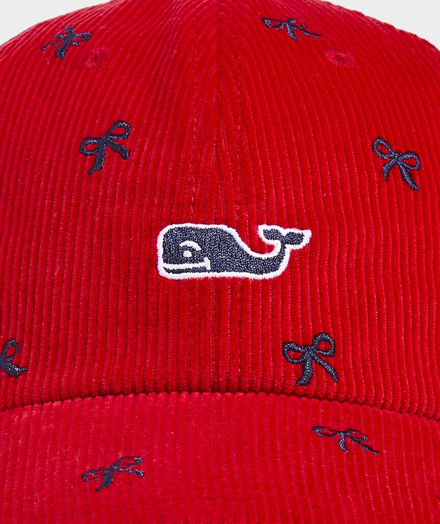 Corduroy Embroidered Bow Baseball Hat