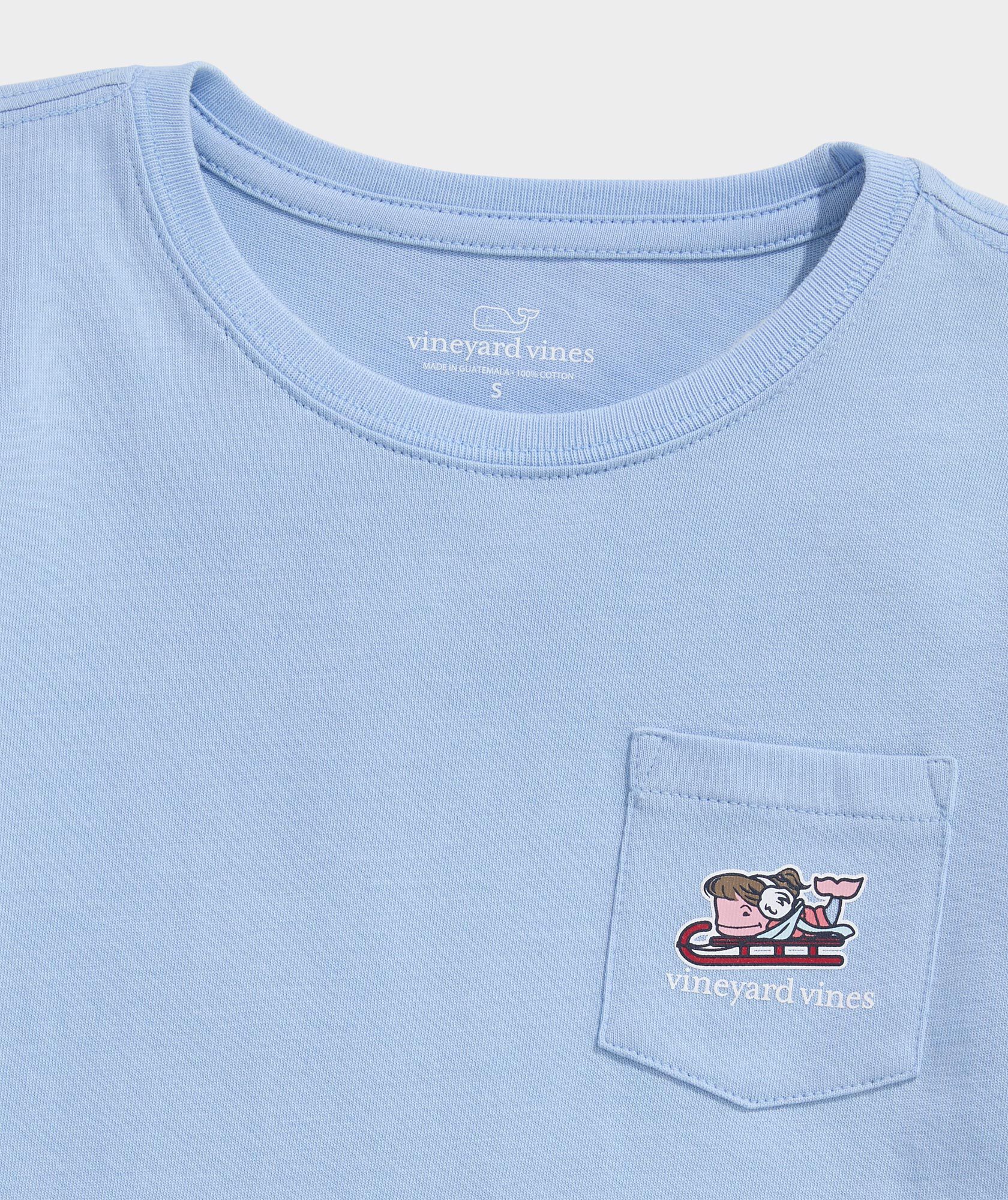 Girls' Sledding Glitter Whale Long-Sleeve Pocket Tee