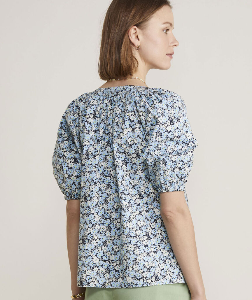 Poplin Button-Front Raglan Top