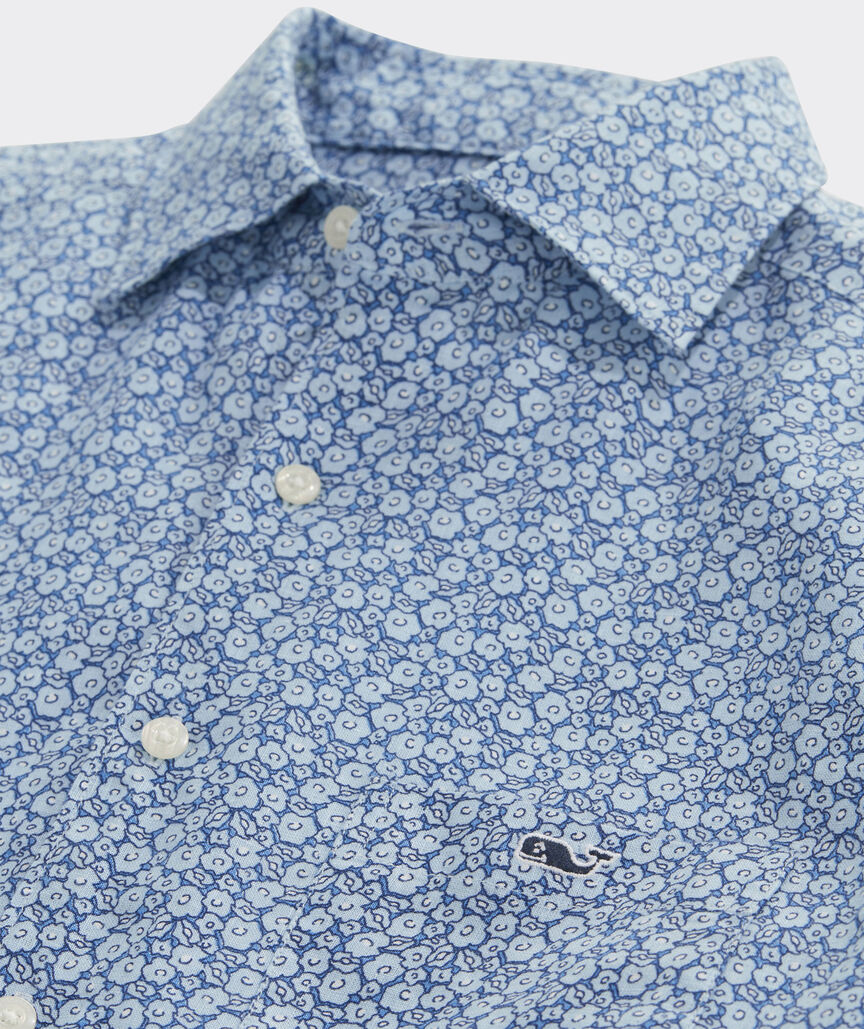 Linen Short-Sleeve Micro Floral Shirt