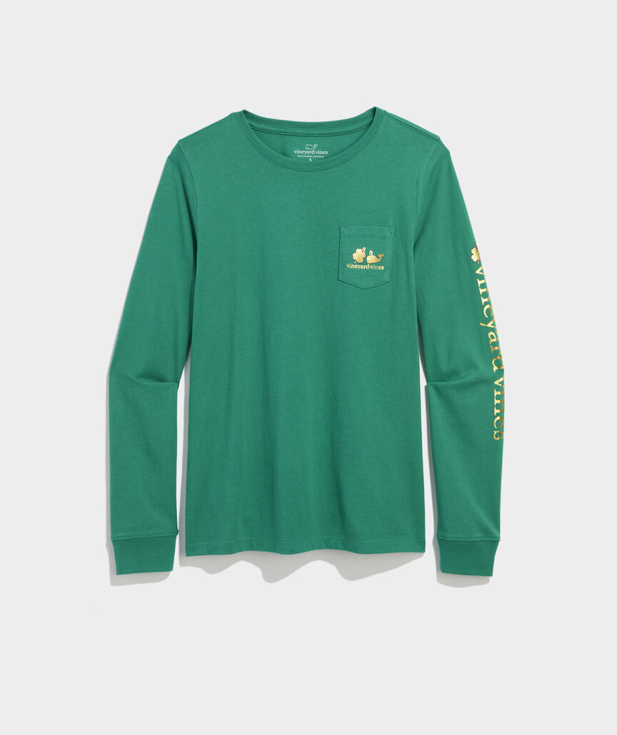 Women's Lucky Whale Necklace Charms Long-Sleeve Pocket Tee