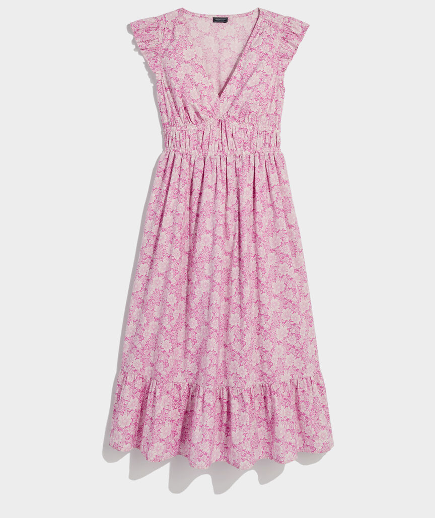 Vineyard Vines Poplin Puff Sleeve Midi Dress