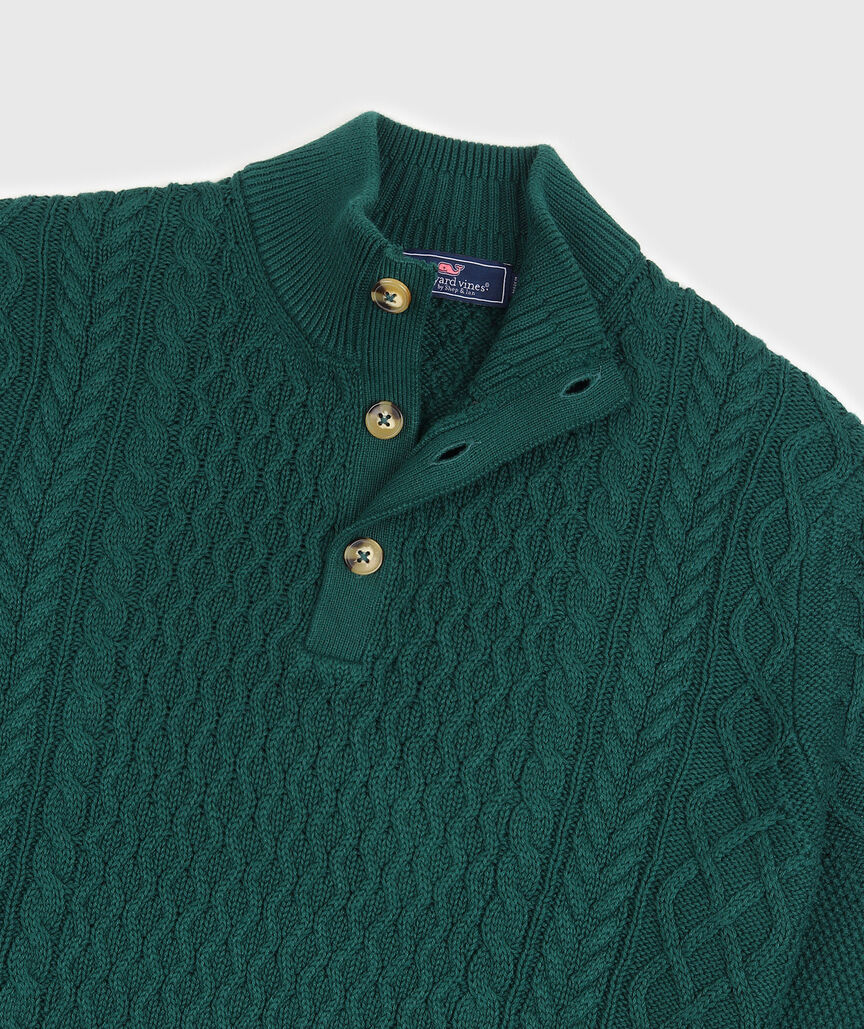 OUTLET Cable-Knit Button Mockneck Sweater