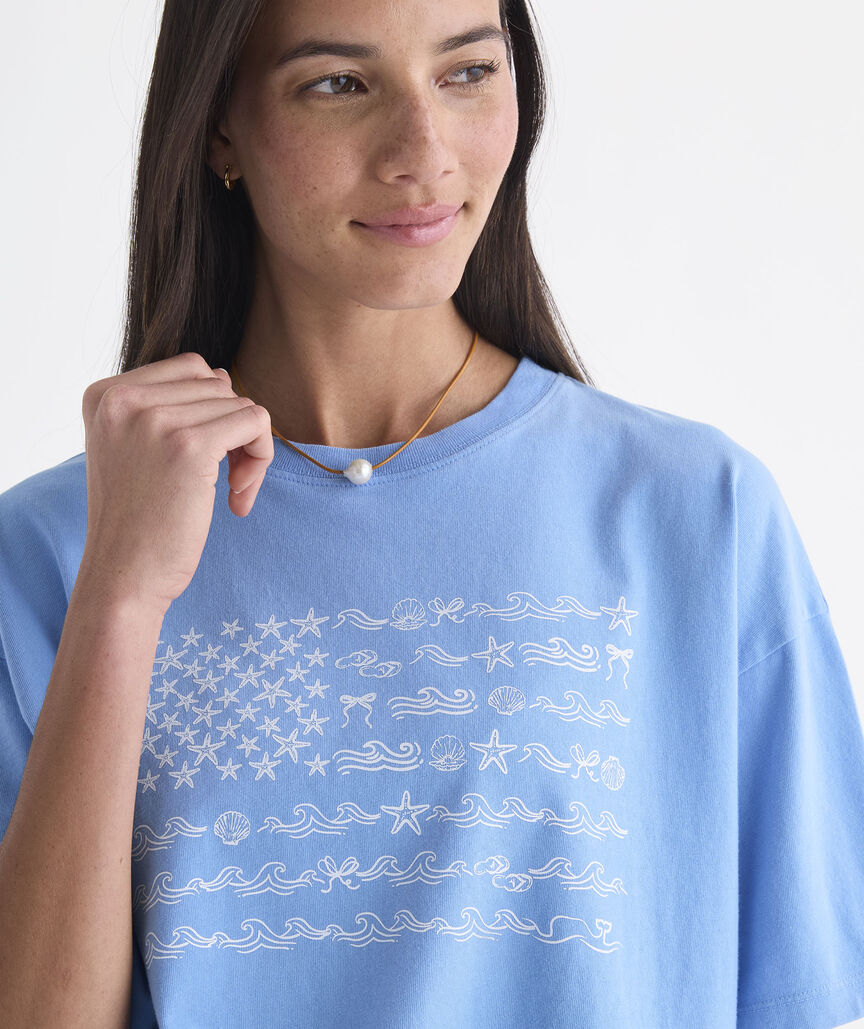 Women's Beach Icon US Flag Boxy Tee