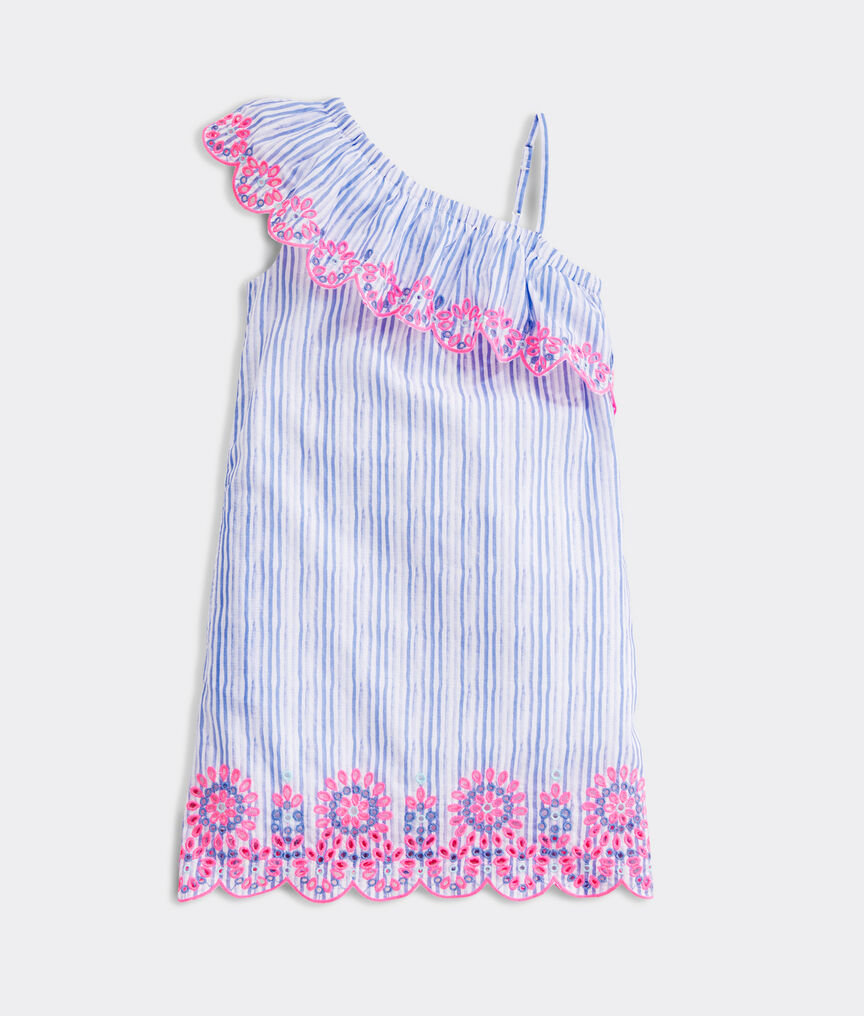 Girls' One-Shoulder Embroidered Dress