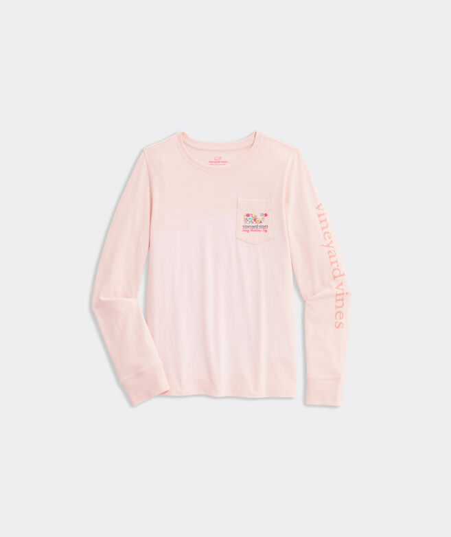 Girls' Candy Hearts Valentine's Day Whale Long-Sleeve Pocket Tee