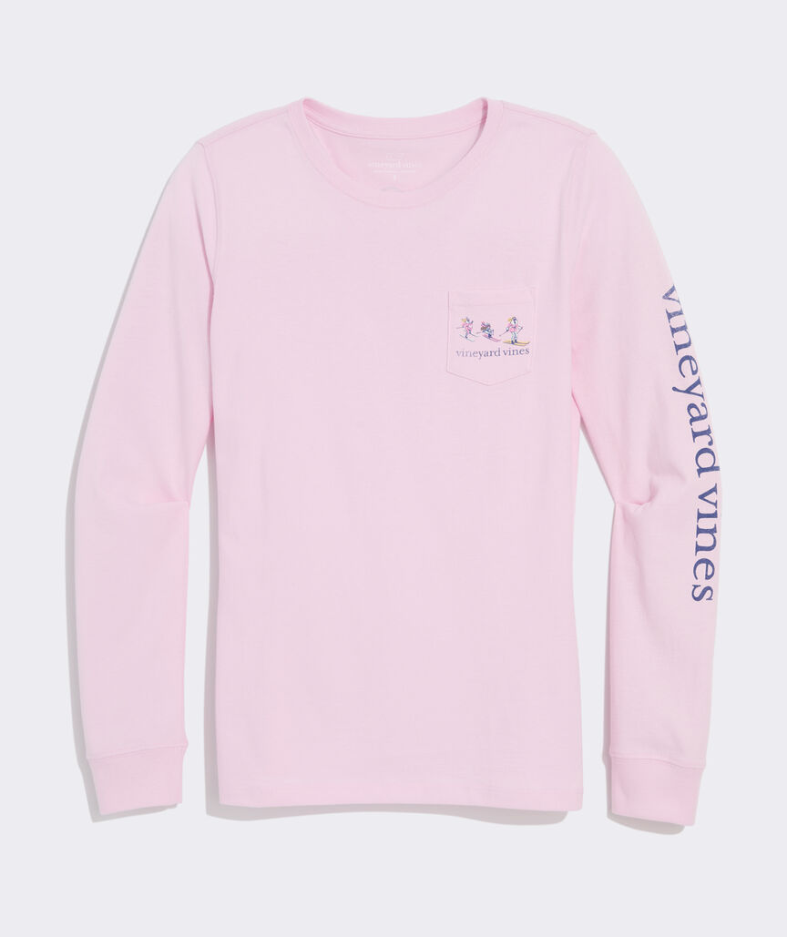 Women's Sketched Skiers Long-Sleeve Pocket Tee