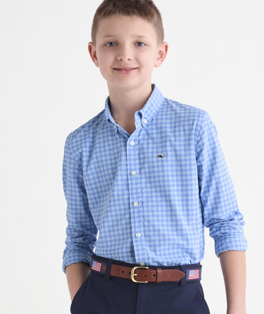 Boys' Lemon Shark Gingham Featherweight Performance Shirt