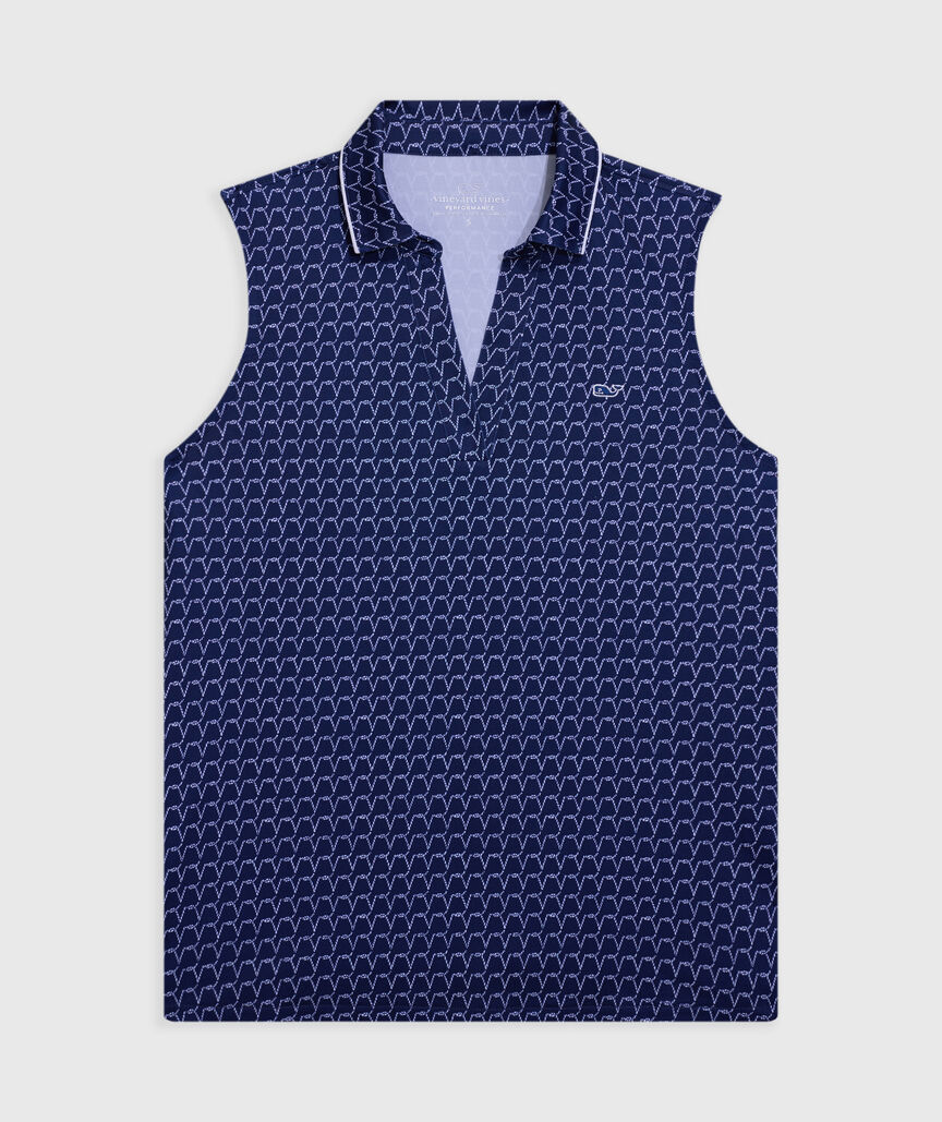 Piped Printed Sleeveless Performance Popover Polo