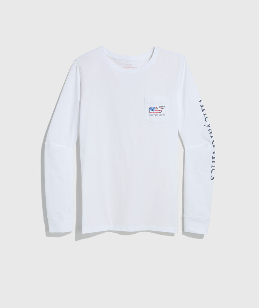 Women's Flag Whale Long-Sleeve Pocket Tee