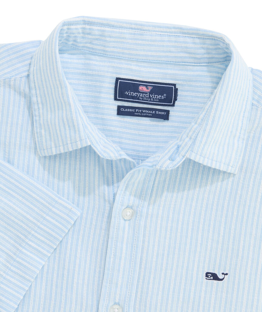 OUTLET Cotton Linen Short-Sleeve Stripe Shirt