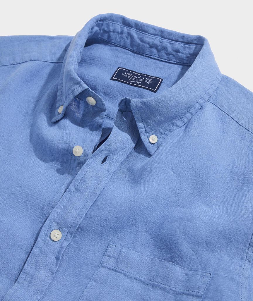 Garment-Dyed Surfside Solid Linen Short-Sleeve Shirt
