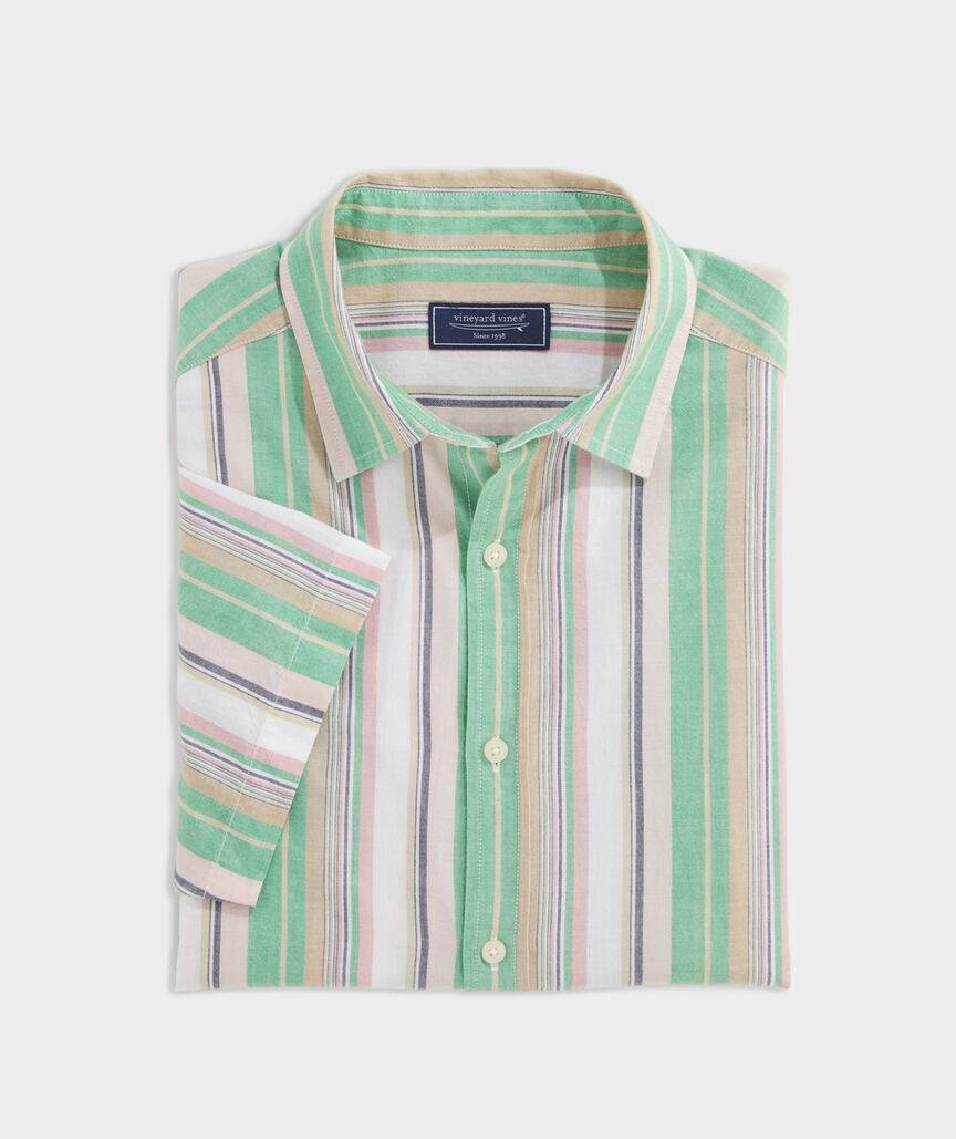 Cotton Short-Sleeve Awning Stripe Shirt