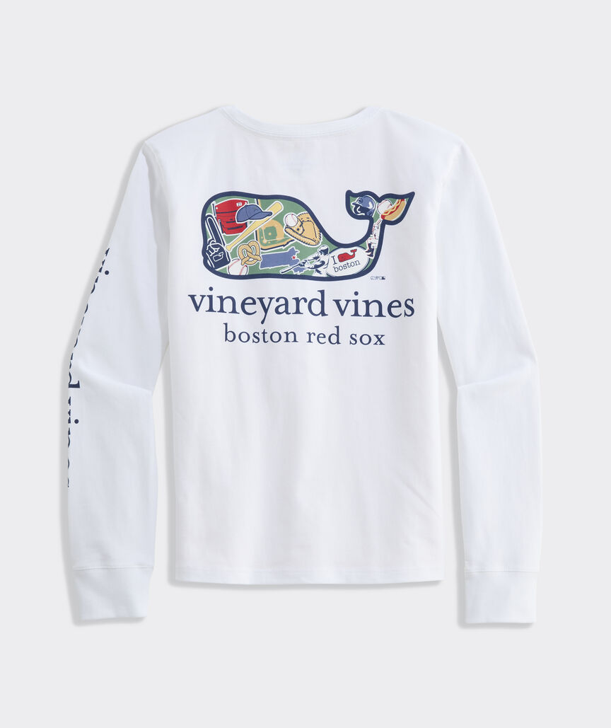 Girl's Boston Red Sox Long-Sleeve Sticker Whale Fill Pocket T-Shirt