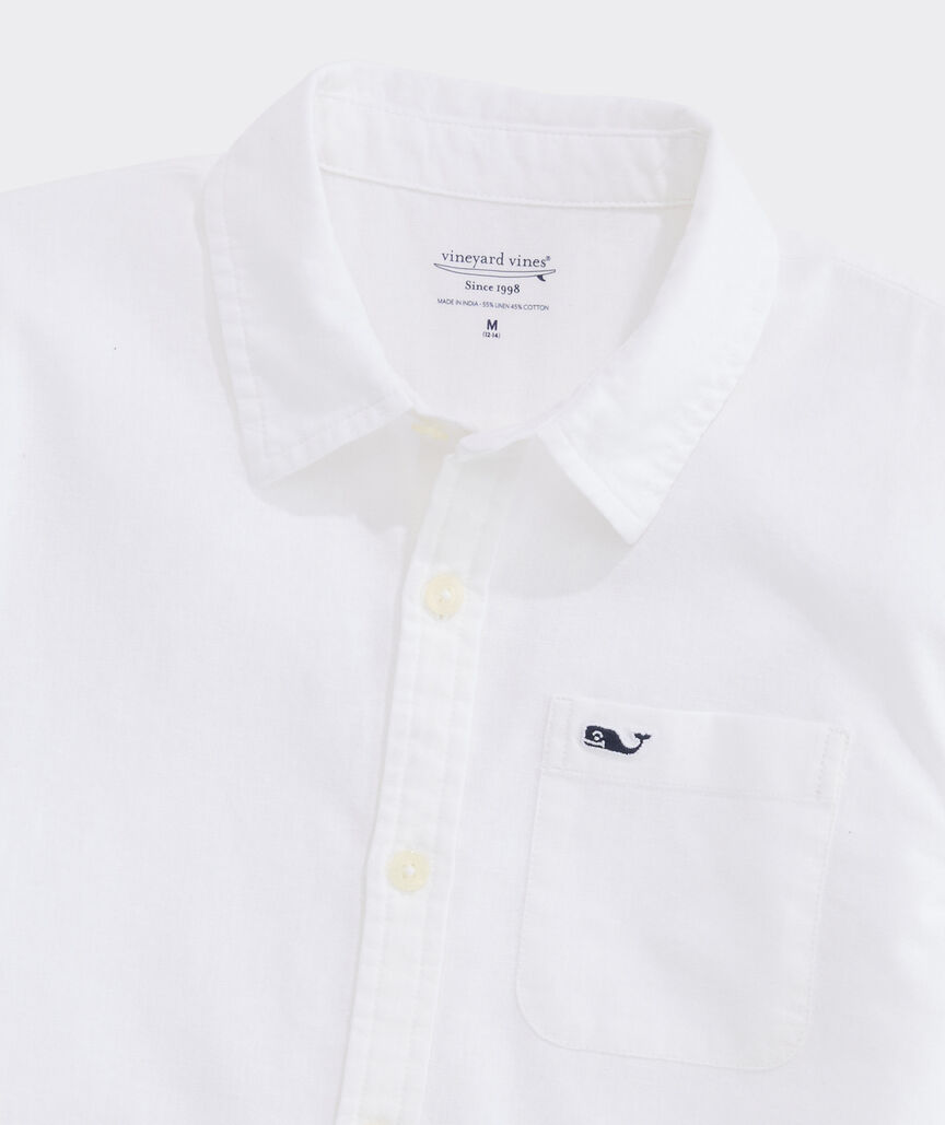 Boys' Surfside Solid Cotton Linen Short-Sleeve Shirt