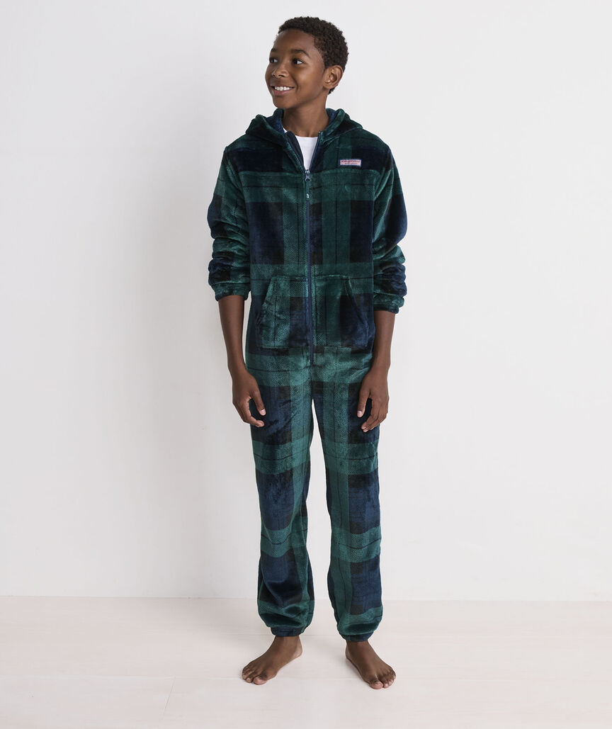 Kids' Hooded High-Pile One-Piece Pajamas