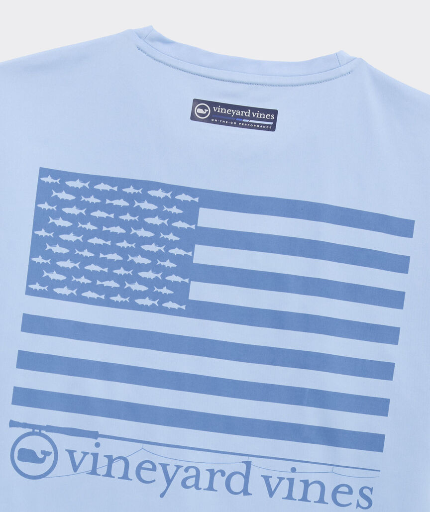 Fly Fishing USA Flag Short-Sleeve Harbor Performance Tee