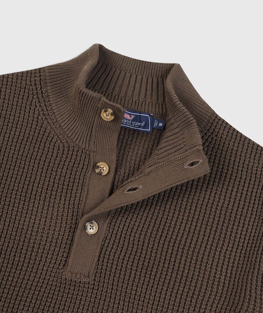 OUTLET Waffle-Knit Button Mockneck Sweater