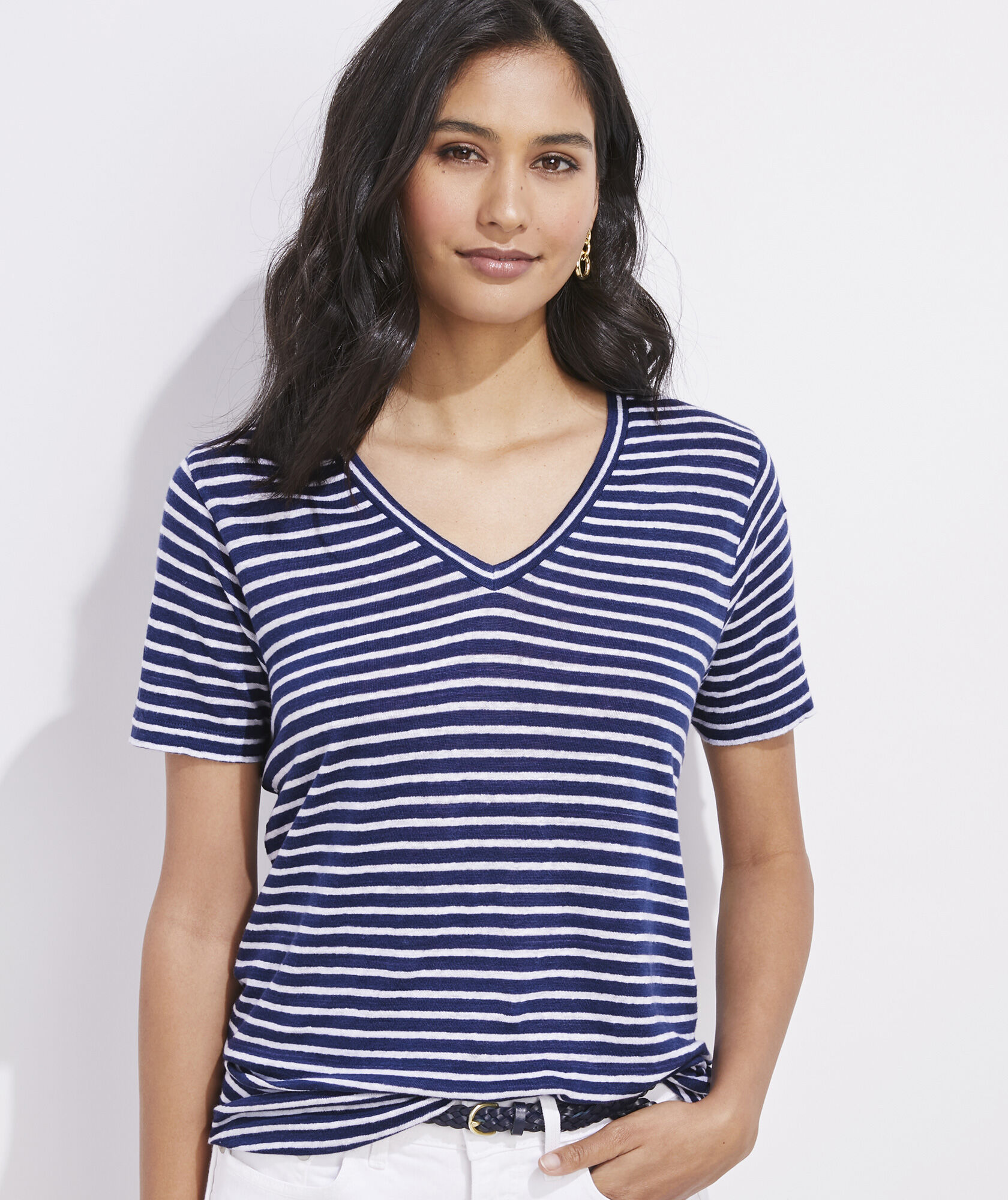 Striped Linen V-Neck Tee at vineyard vines