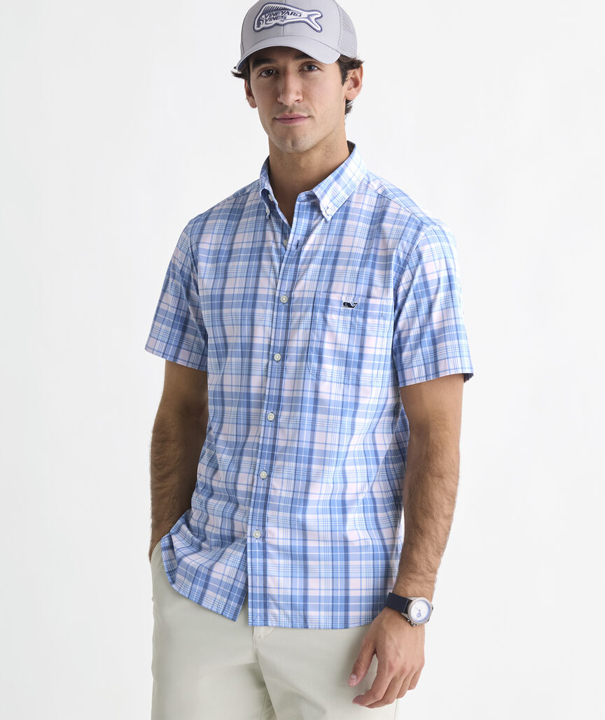 Performance Conch Shell Plaid Short-Sleeve Featherweight Shirt